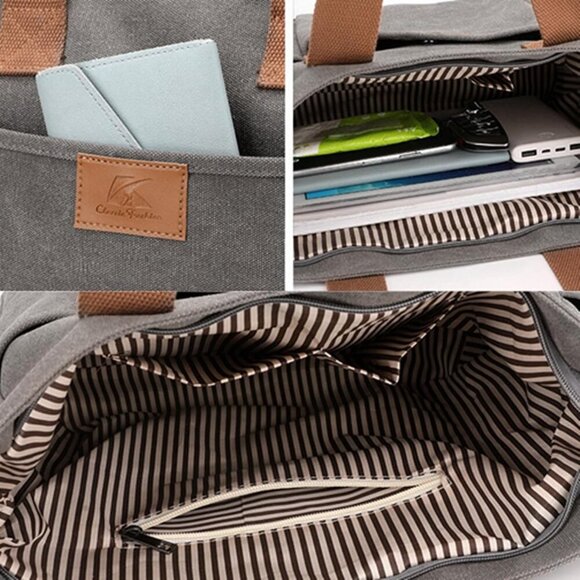 Women's Canvas Tote Bag Large Capacity Travel Work Handbag Purse - Picture 4 of 7